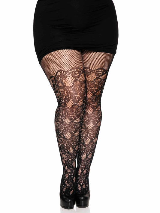 Drew Plus Floral Vine Fishnet Tights